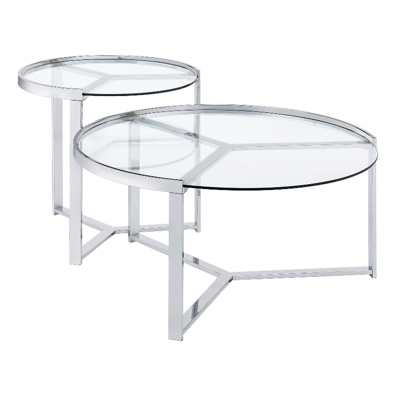 Delia 2-Piece Round Glass Top Nesting Coffee Table Chrome