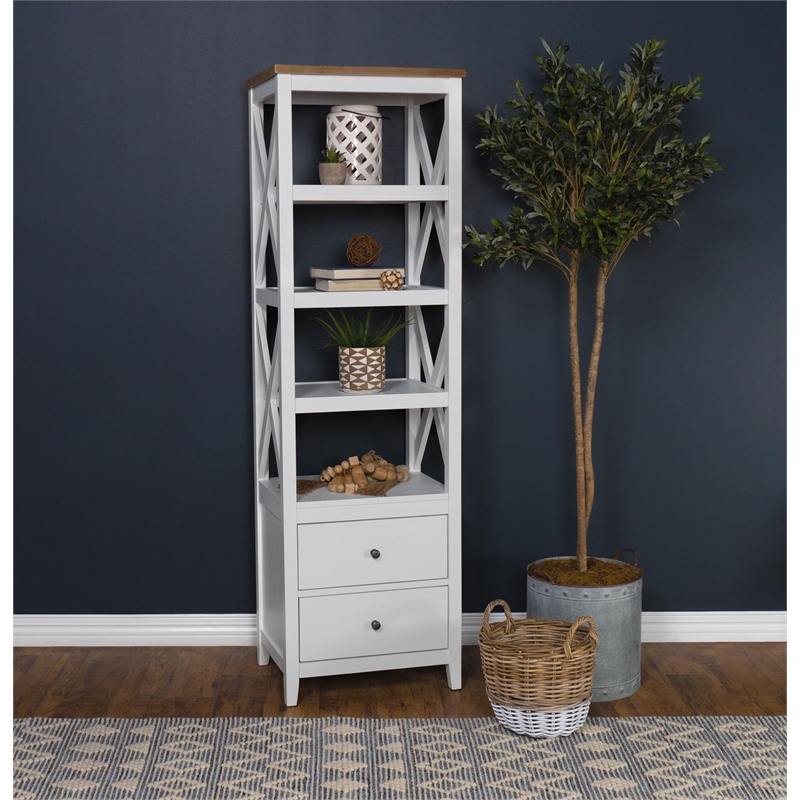 Hollis 4-shelf Wood Media Tower with Drawers Brown and White