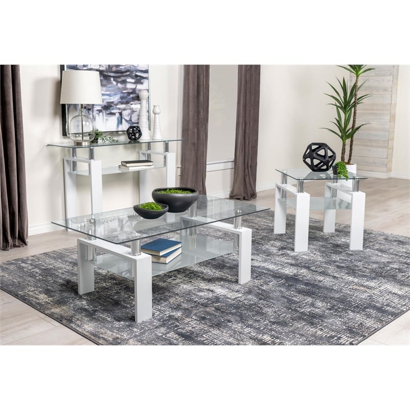 Dyer Rectangular Glass Top Entryway Sofa Console Table White