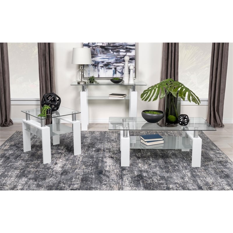 Dyer Rectangular Glass Top Entryway Sofa Console Table White