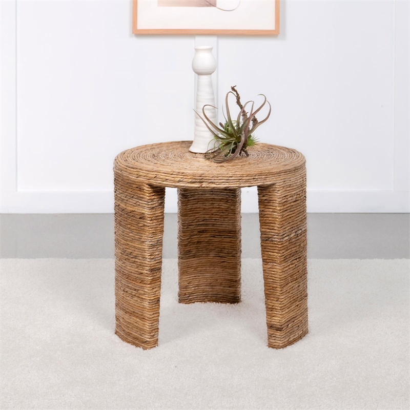 Artina Woven Rattan Round Side End Table Natural Brown