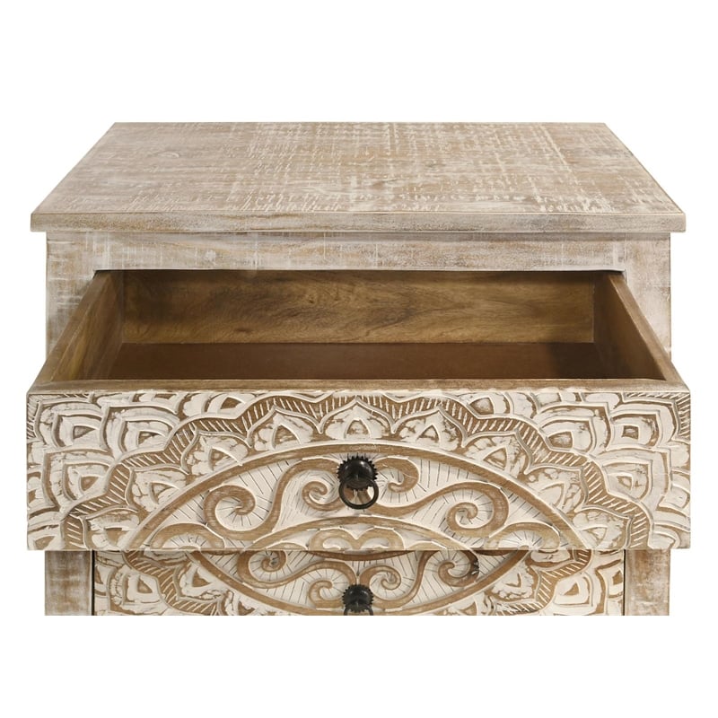 Mariska 3-drawer Wood Mandala Cabinet Distressed White