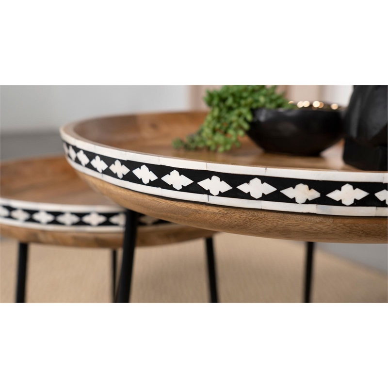 Ollie 2-piece Solid Wood Bone Inlay Nesting Table Natural