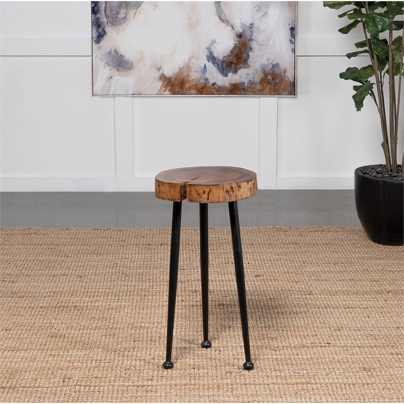 Keith Round Solid Tree Trunk Side Table Natural and Black
