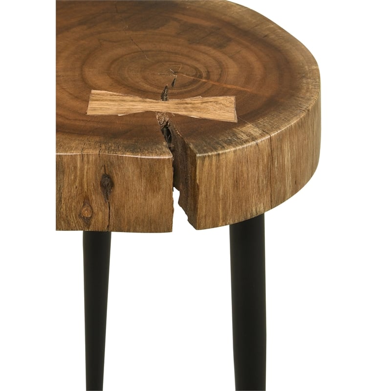 Keith Round Solid Tree Trunk Side Table Natural and Black