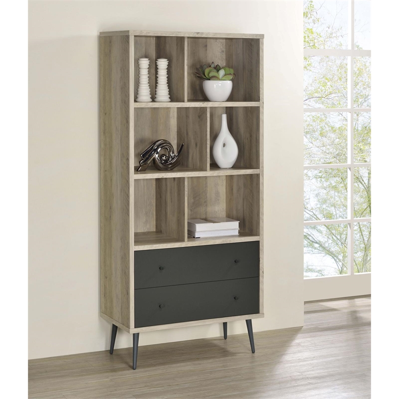 Maeve 70-inch 3-shelf Bookcase with Drawers Distressed Pine