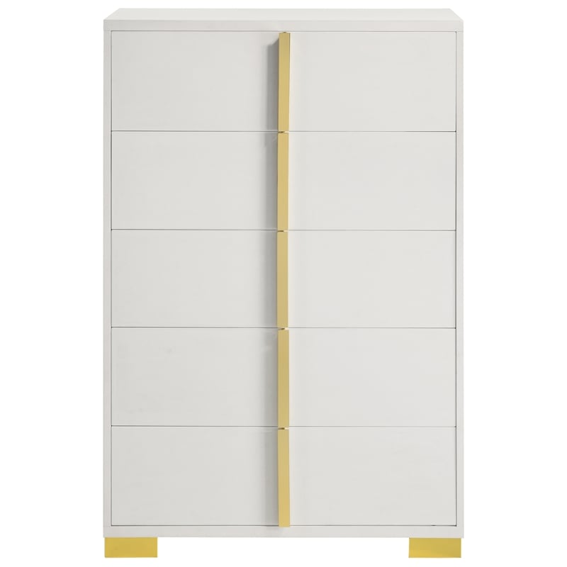 Coaster 4-Piece Contemporary Wood Queen Bedroom Set in White/Gold