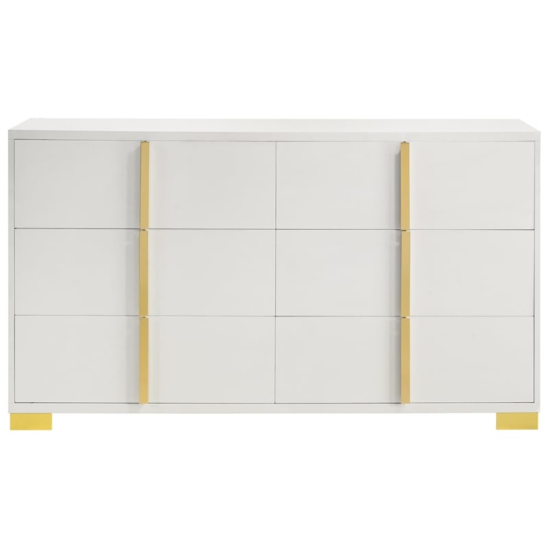Coaster 4-Piece Contemporary Wood Queen Bedroom Set in White/Gold