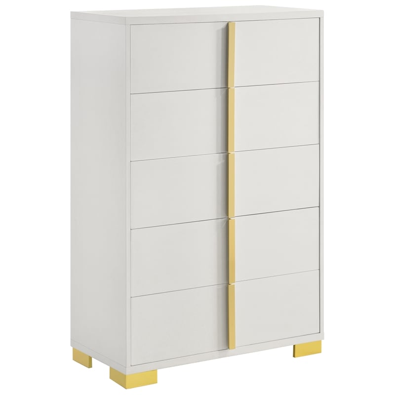 Coaster 4-Piece Contemporary Wood Queen Bedroom Set in White/Gold