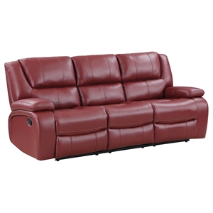 coaster upholstered transitional faux leather motion sofa in red
