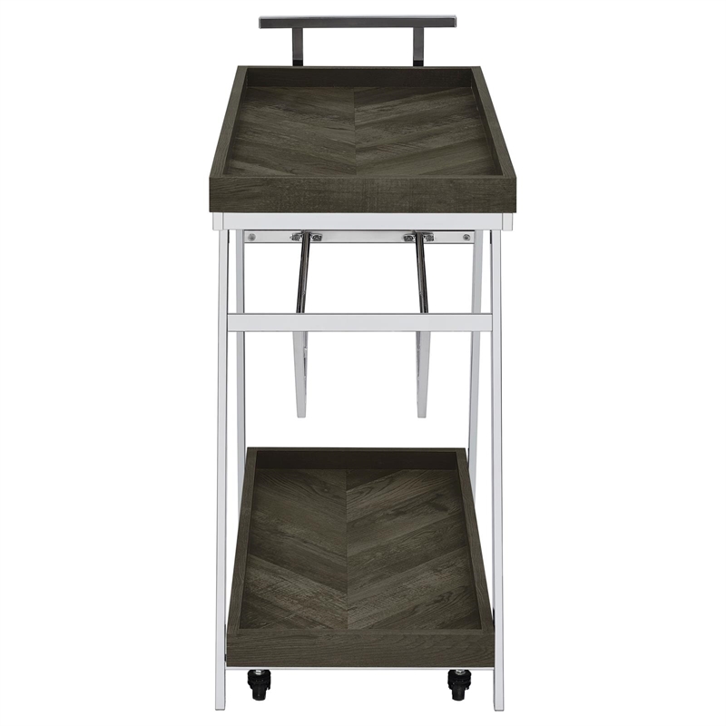 Coaster 1-Drawer Contemporary Wood Bar Cart with Shelving in Gray and Chrome