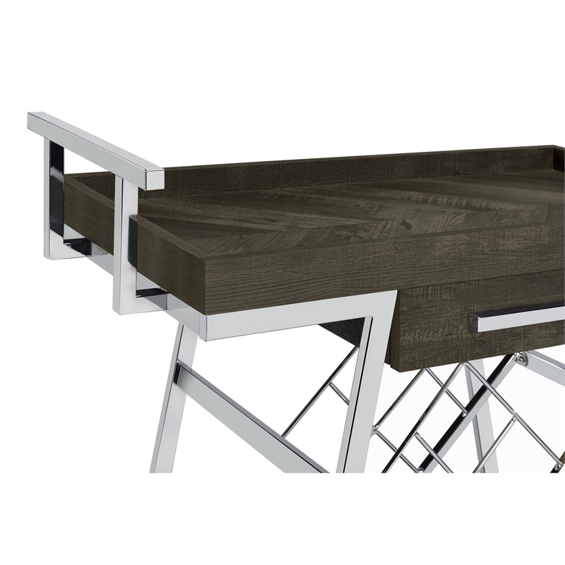Coaster 1-Drawer Contemporary Wood Bar Cart with Shelving in Gray and Chrome