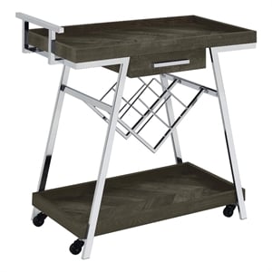 Coaster 1-Drawer Contemporary Wood Bar Cart with Shelving in Gray and Chrome