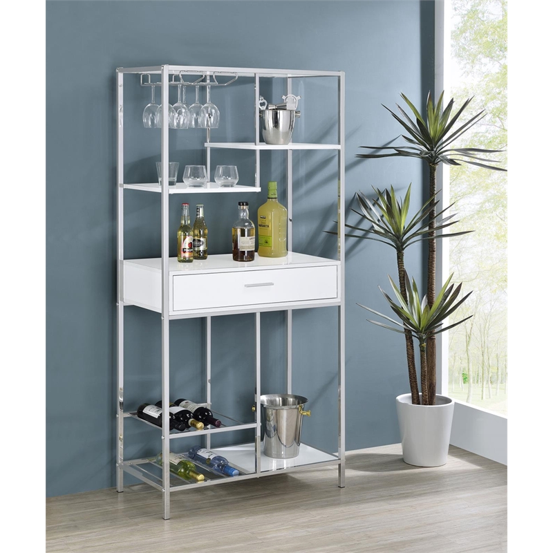 Figueroa 5-shelf LED Wine Storage Bar Cabinet White High Gloss