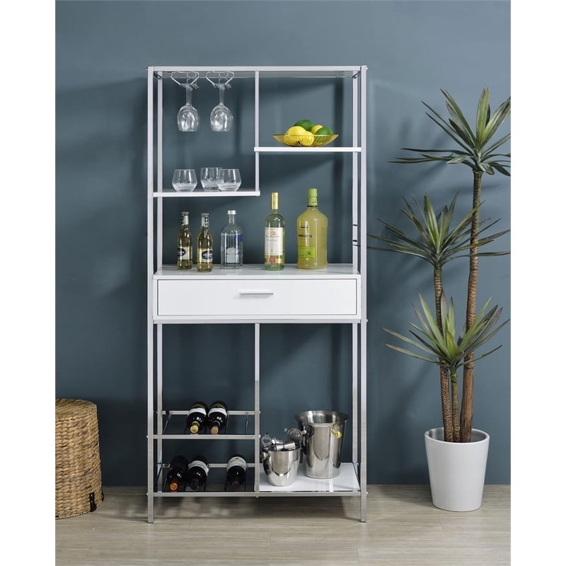 Figueroa 5-shelf LED Wine Storage Bar Cabinet White High Gloss