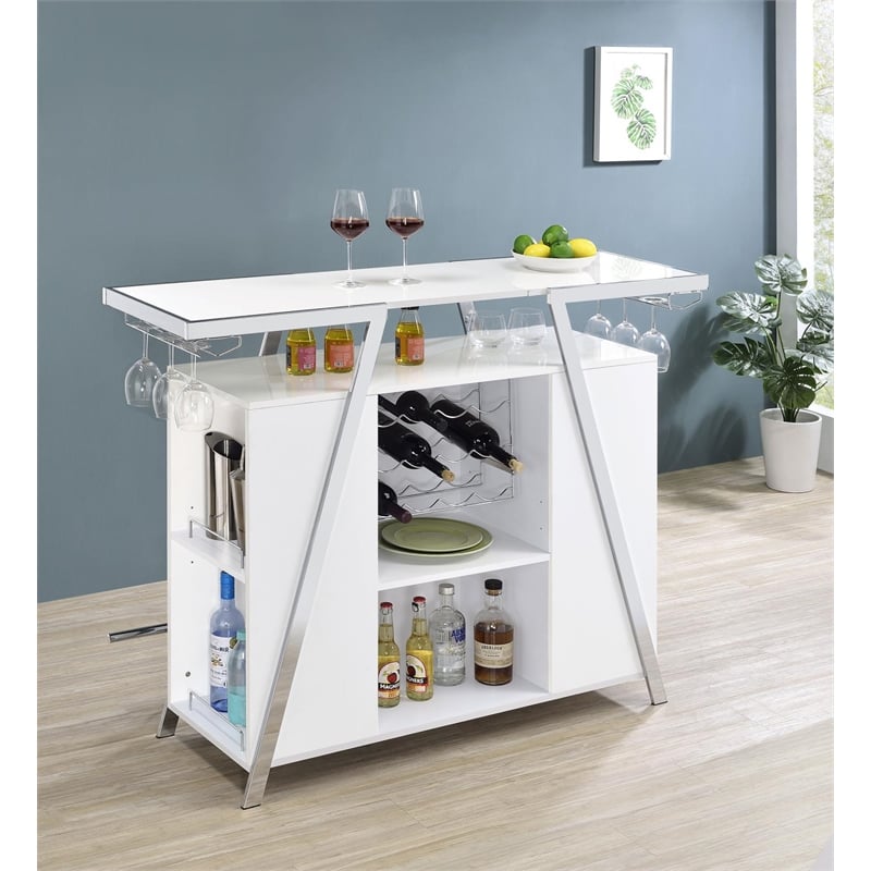 Araceli Freestanding LED Home Bar Cabinet White High Gloss