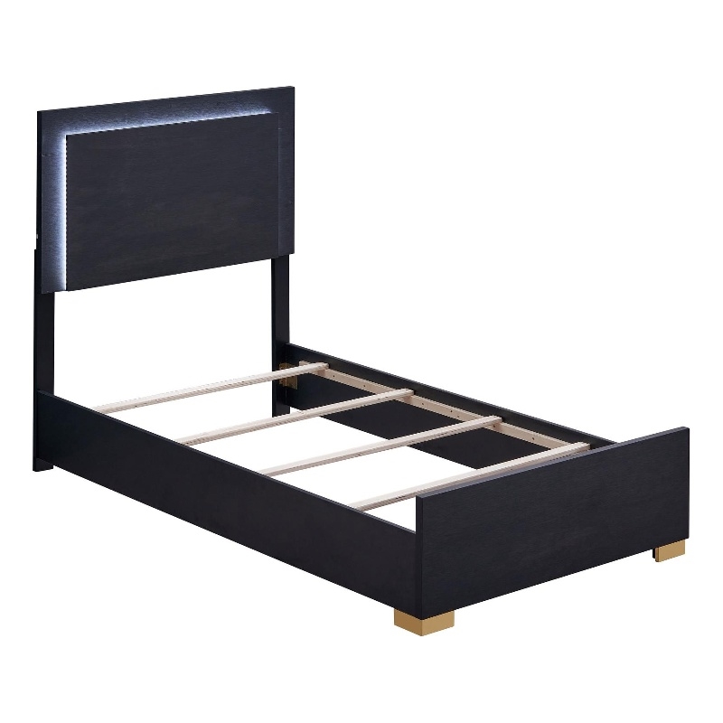 Marceline Wood Twin LED Panel Bed Black