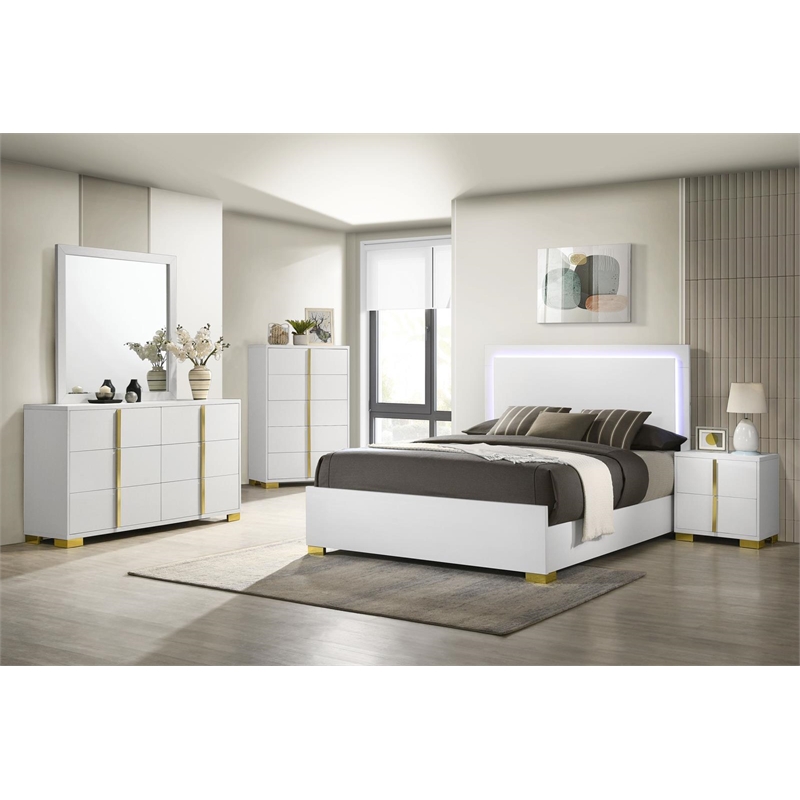 Marceline Wood Queen LED Panel Bed White