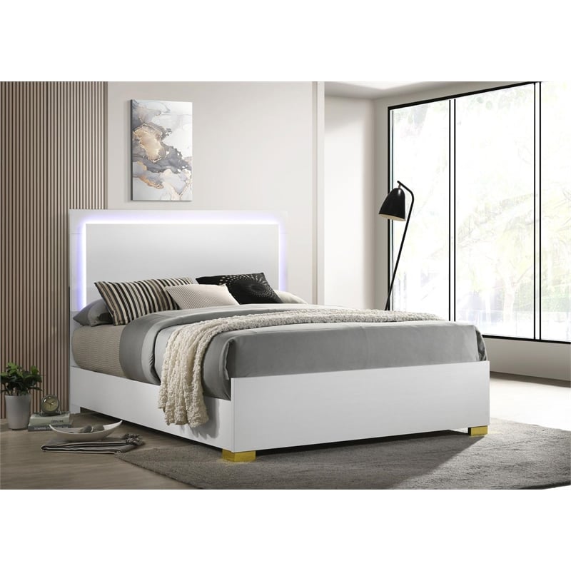 Marceline Wood Queen LED Panel Bed White