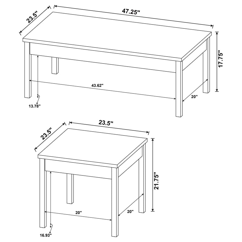 Stacie 3-piece Coffee Table Set Distressed Pine and White