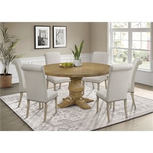 coaster florence 7-piece round wood dining set rustic smoke and beige