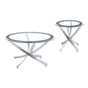 coaster 2-piece round glass top metal base coffee table sets chrome and black