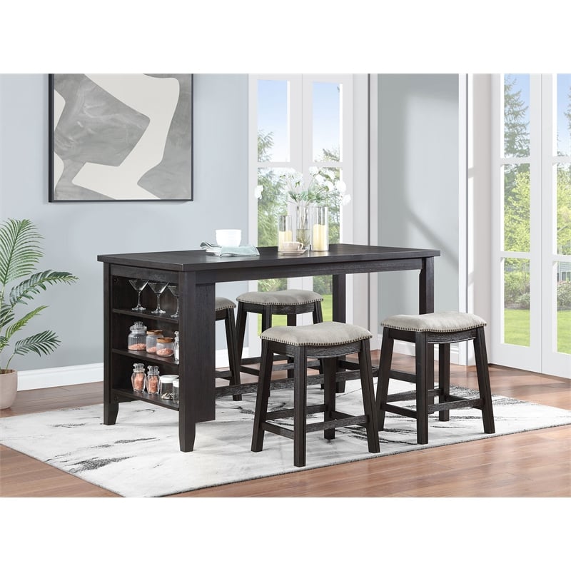 Coaster Elliston Wood Counter Height Dining Table with Storage Shelves Dark Gray