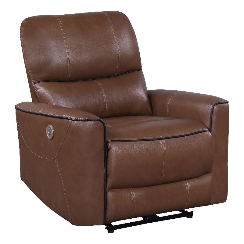 Greenfield Upholstered Power Recliner Chair Saddle Brown