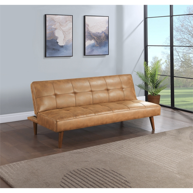 Jenson Upholstered Tufted Convertible Sofa Bed Saddle Brown