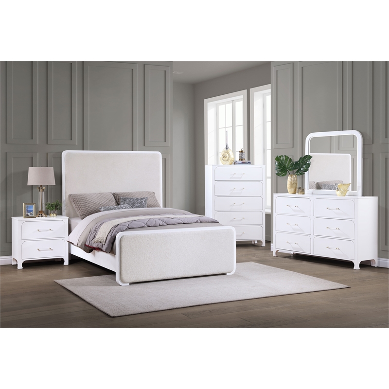 Coaster Anastasia Upholstered Wood Queen Panel Bed in Pearl White/Beige