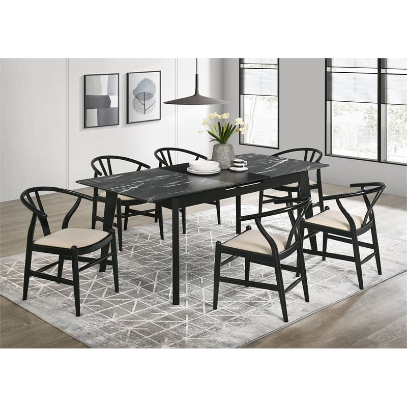 Crestmont 78-inch Extension Dining Table Black Faux Marble
