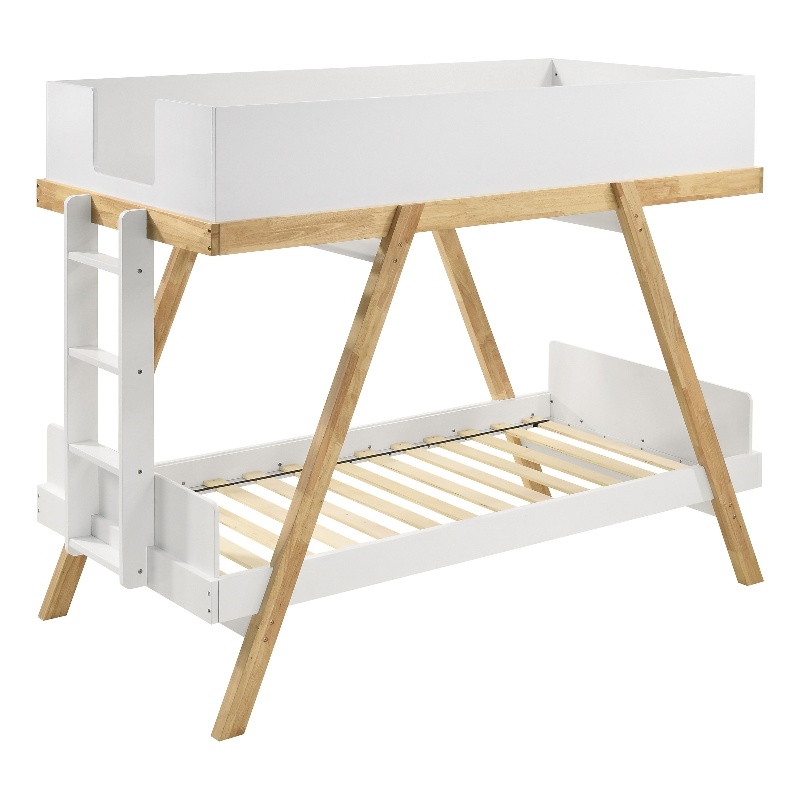 Frankie Wood Twin Over Twin Bunk Bed White and Natural
