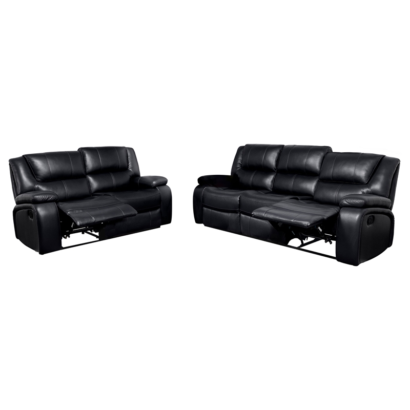Coaster Camila 2-Piece Faux Leather Upholstered Reclining Sofa Set in Black
