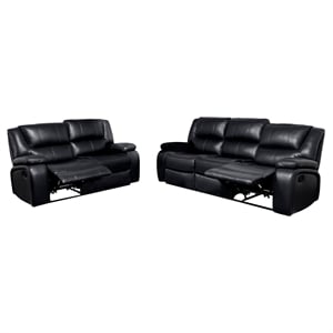 Coaster Camila 2-Piece Faux Leather Upholstered Reclining Sofa Set in Black