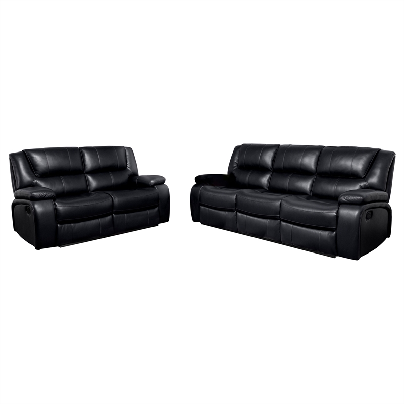 Coaster Camila 2-Piece Faux Leather Upholstered Reclining Sofa Set in Black