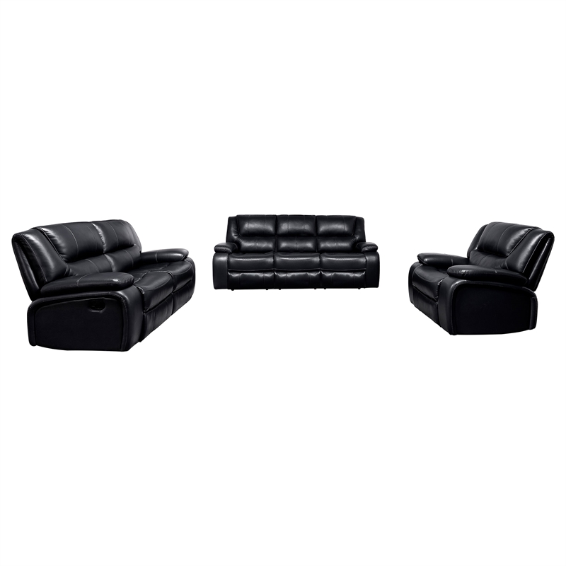 Coaster Camila 3-Piece Faux Leather Upholstered Reclining Sofa Set in Black