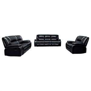 Coaster Camila 3-Piece Faux Leather Upholstered Reclining Sofa Set in Black