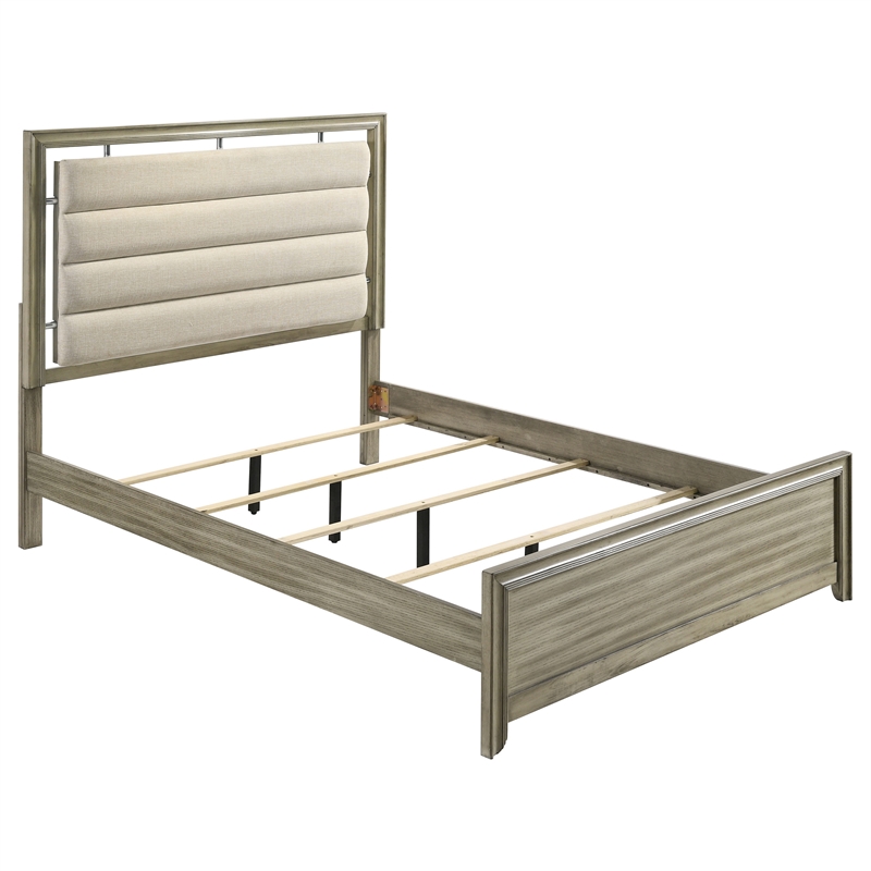 Coaster Giselle Farmhouse Wood Upholstered California King Bed in Rustic Beige