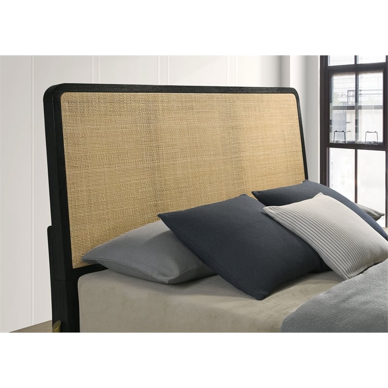 Arini Rattan Queen Panel Bed Black and Natural