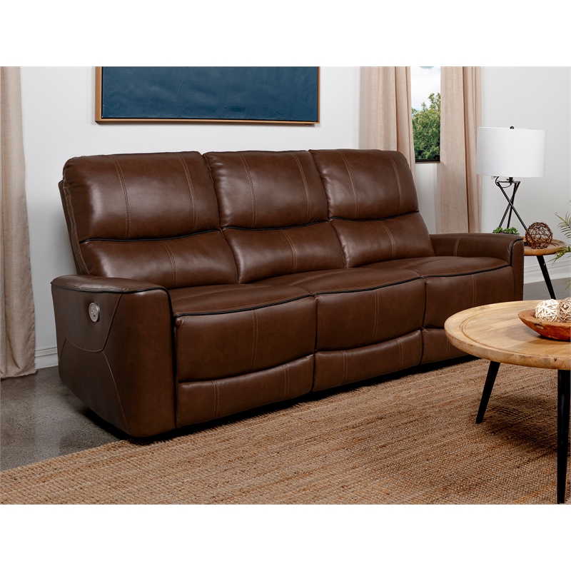 Greenfield Upholstered Power Reclining Sofa Saddle Brown