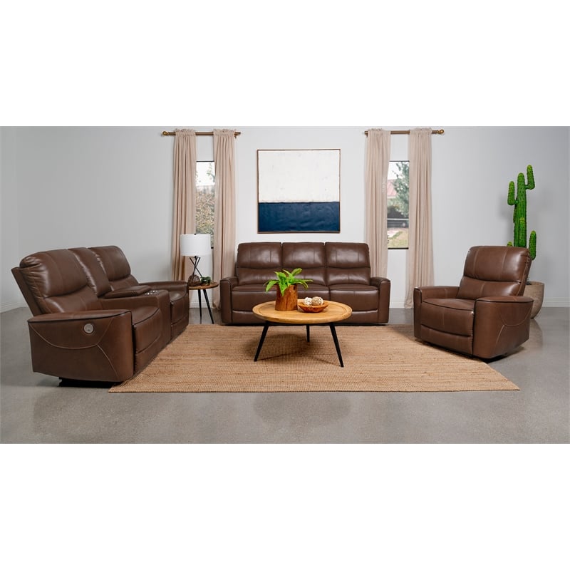 Greenfield Upholstered Power Reclining Sofa Saddle Brown