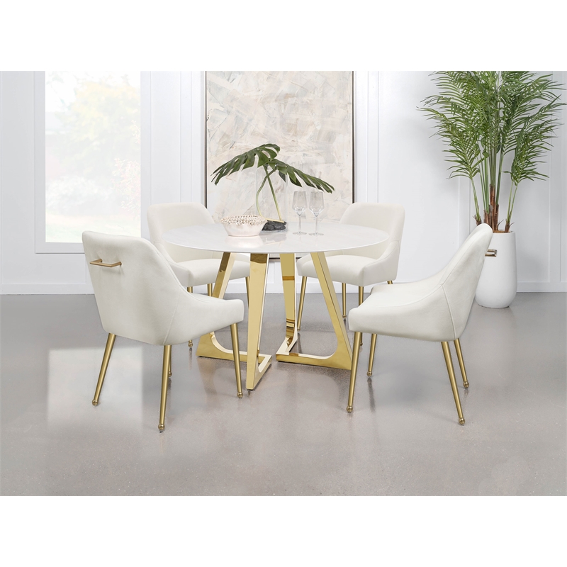 Gwynn Round 51-inch Marble Stainless Steel Dining Table Gold