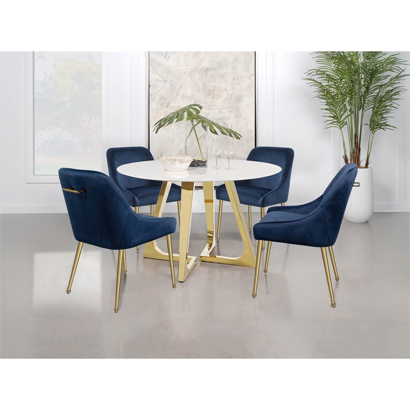 Gwynn Round 51-inch Marble Stainless Steel Dining Table Gold