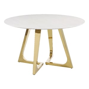 Gwynn Round 51-inch Marble Stainless Steel Dining Table Gold