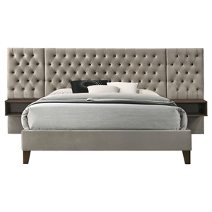 Coaster Marley Upholstered Queen Wall Panel Bed in Light Brown