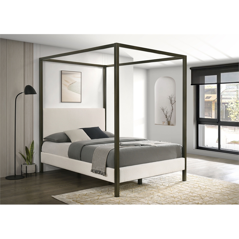 Monroe Upholstered Eastern King Canopy Bed Vanilla