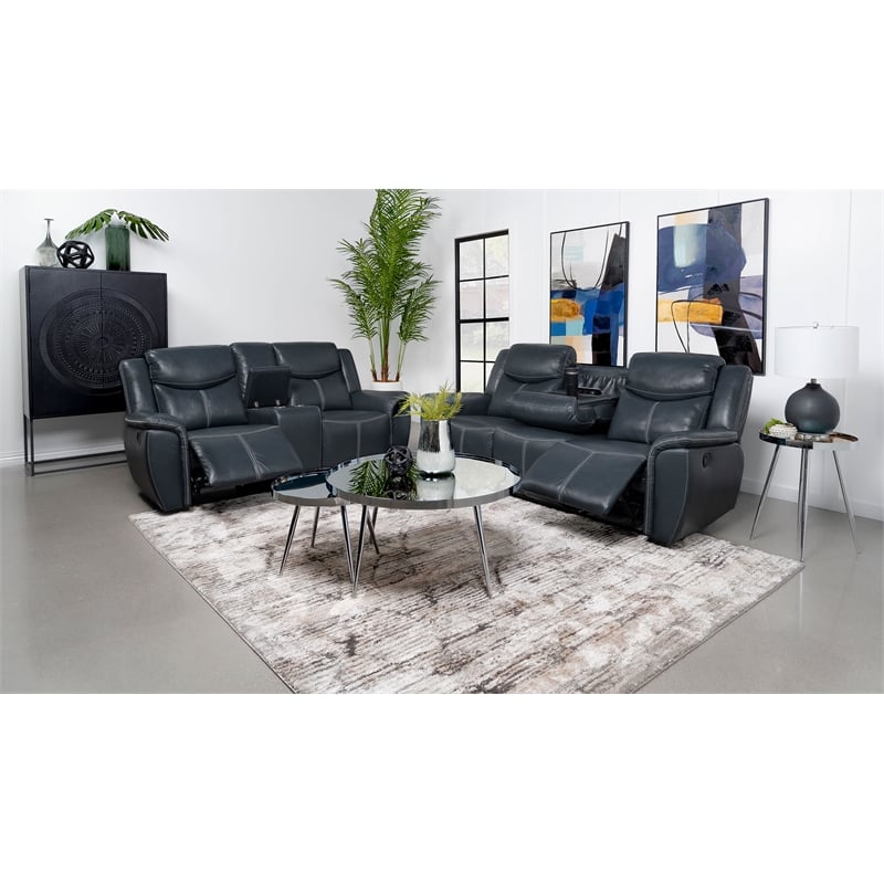 Sloane 2-piece Upholstered Reclining Sofa Set Blue