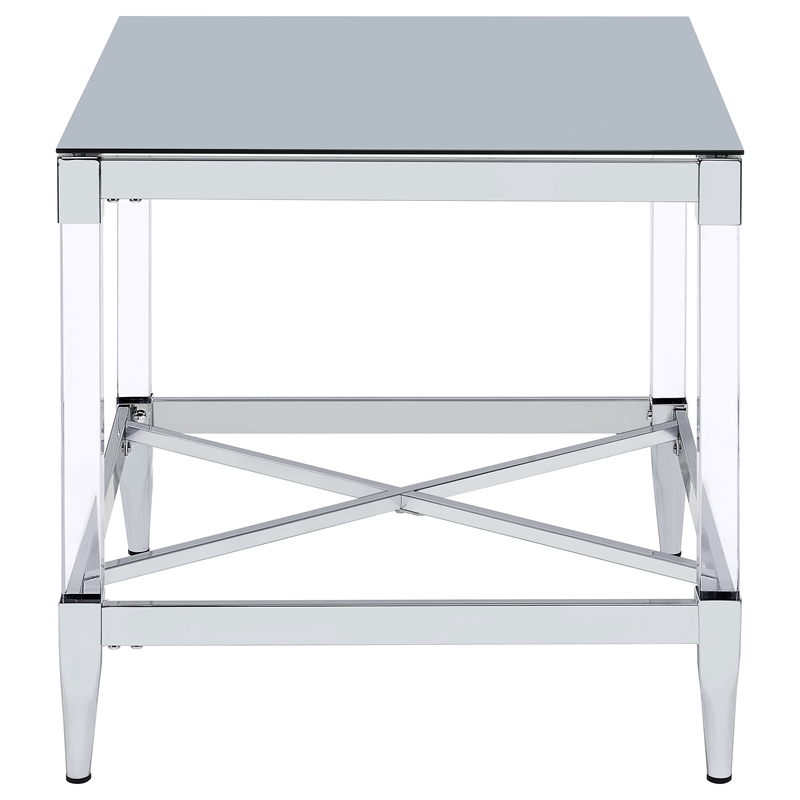 Lindley Square Tempered Mirror Acrylic Side End Table Chrome