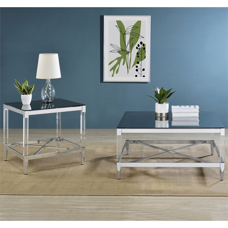 Lindley Square Tempered Mirror Acrylic Side End Table Chrome