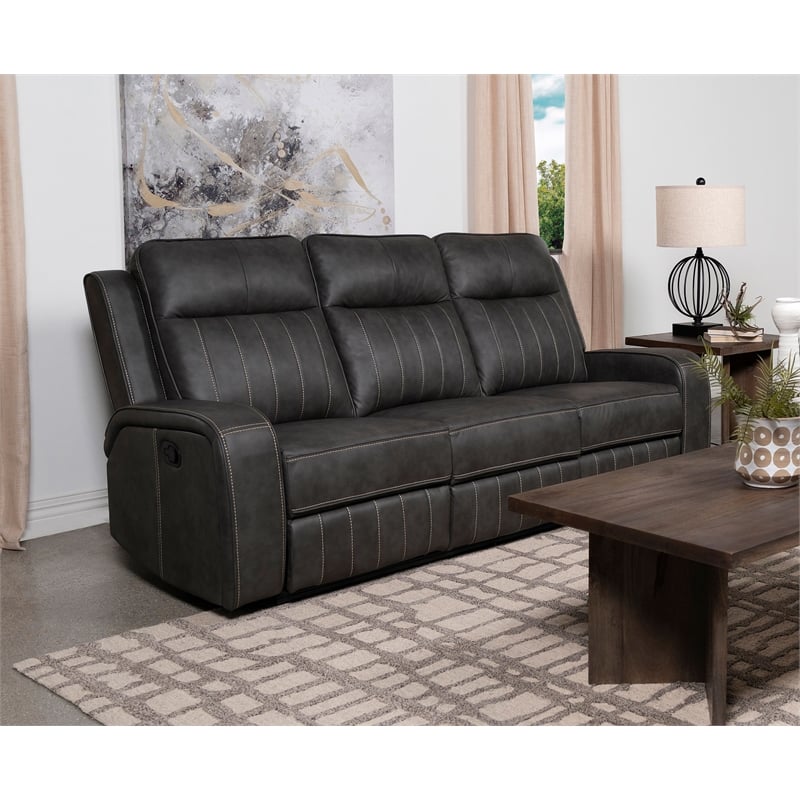 Raelynn Upholstered Track Arm Motion Sofa Grey
